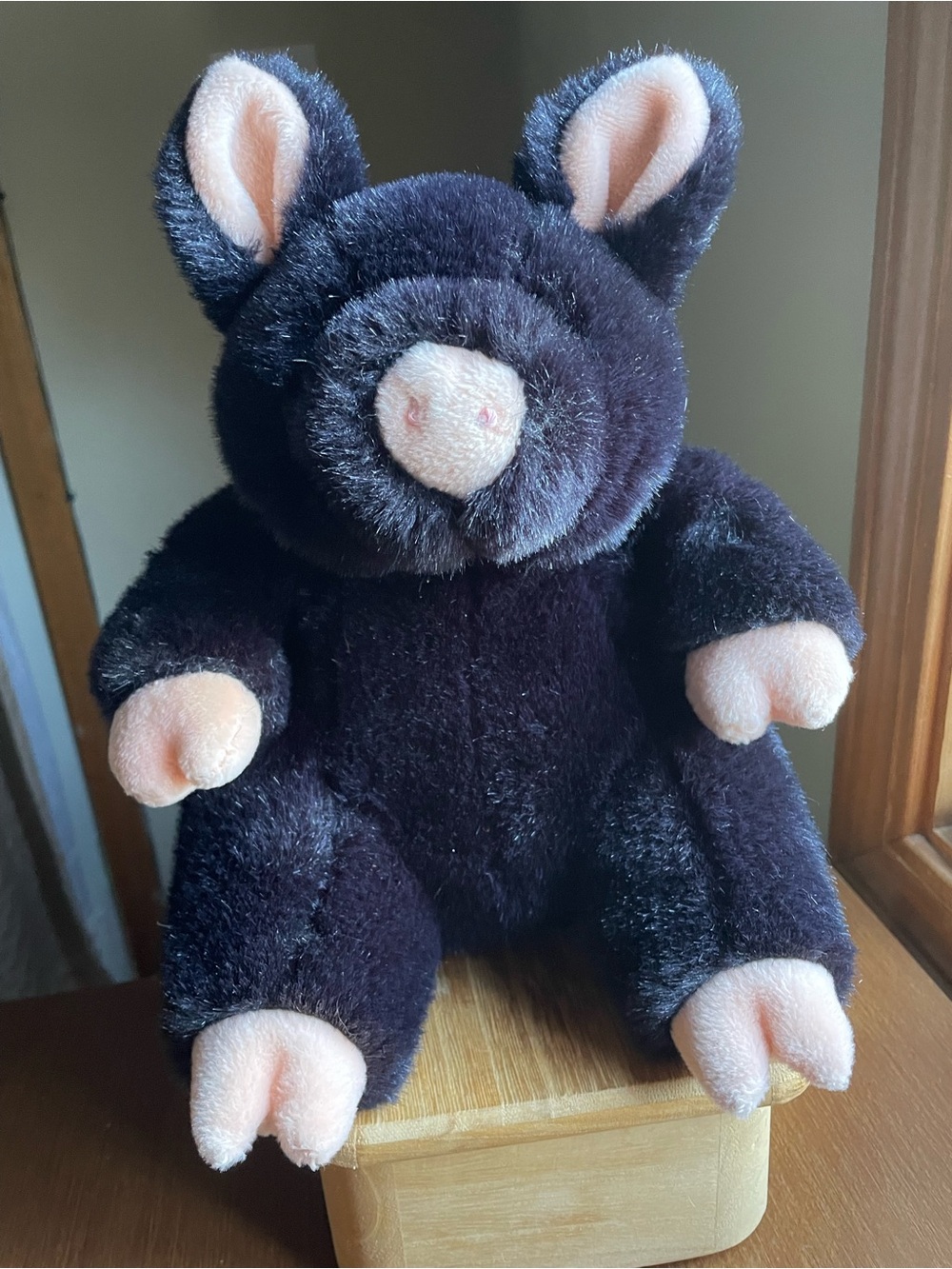 Vintage 1993 Black and Pink Pig Stuffed Animal Plush Manhattan Toy Company